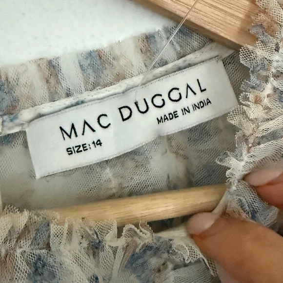 Mac Duggal Long-Sleeve Printed Mesh A-Line Mini Dress - Picture 10 of 13